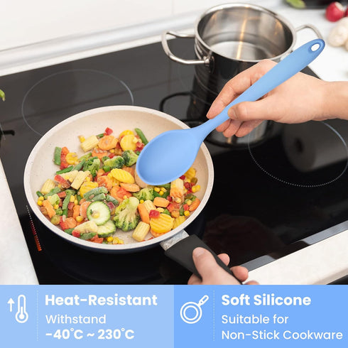 Silicone Mixing Spoon Nonstick Kitchen Spoon for Cooking Heat Resistant (Blue)...