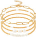 Gold Pearl Beaded Bracelets for Women Stackable Set, Elegant Delicate Paperclip Link Stretch Chain Summer Bracelet Dainty Trendy Gold Jewelry Birt...