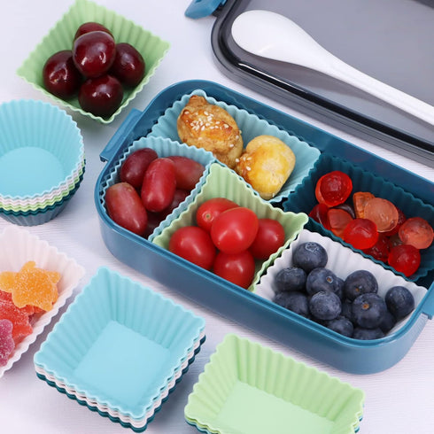 Silicone Cupcake Liners, 24pack Reusable Baking Cups Muffin Liners Pastry Cake Molds, 3 Shapes Lunch Box Bento Dividers-Round, Square, and Rectang...