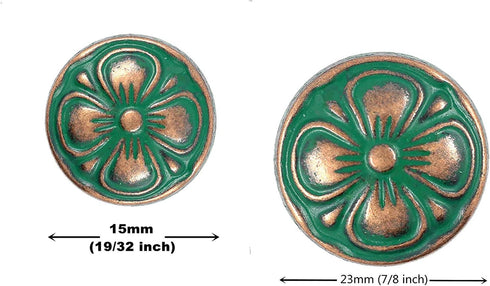 Bezelry Green Cyan Antique Copper Clover Metal Blazer Buttons Set. (Set 15mm and 23mm)...