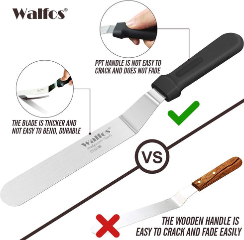 Walfos Icing Spatulas, Stainless Steel Cake Spatula with Sturdy and Durable Handle Cake Decorating Spatula Set of 3 - Multi purpose Use for Home, ...