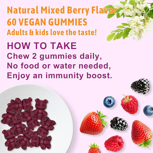 Quercetin Gummies, Organic Quercetin with Vitamin C and Zinc, Bromelain, Elderberry & Vitamin D - Immune Support - 60 Vegan Gummies Chewable...