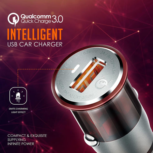 Car Phone Charger, 3A Max Qualcomm QC3.0 Fast Charging Smallest Cigarette Lighter Adapter, for iPhone 14 Pro/13/12/11, Samsung Galaxy S23/S22/S21,...