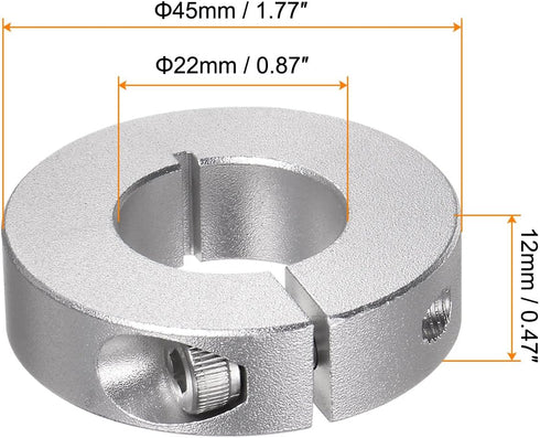 2pcs Shaft Collar 22mm Bore Aluminum Alloy Set Screw Split Clamp-On Collars, 45mm OD, 12mm Width, for Wheel Barrow Axle, Gearbox Assemblies, Machi...