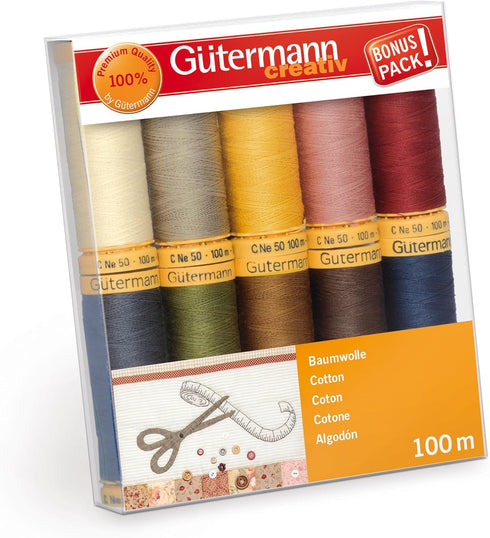 Gutermann 734521-3 Thread Set Natural Cotton 50 100m/10 reels, Col 2 Assorted...