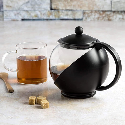 Primula Half Moon Teapot with Removable Infuser, Glass Tea Maker with Reusable Fine Mesh Stainless Steel Filter, Dishwasher Safe, 40-Ounce, Black...