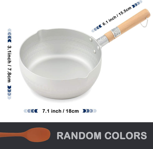 Nonstick Saucepan 1.7 Quart Japanese Yukihira Saucepan With Wooden Handle And Silicone Mixing Spoon,Multipurpose Pot, Aluminum Alloy, Silver (7.1 ...