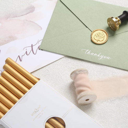 UNIQOOO Mailable Glue Gun Sealing Wax Sticks for Wax Seal Stamp - Metallic Gold, Great for Cards, Wedding Invitations, Envelopes, Snail Mails, Win...