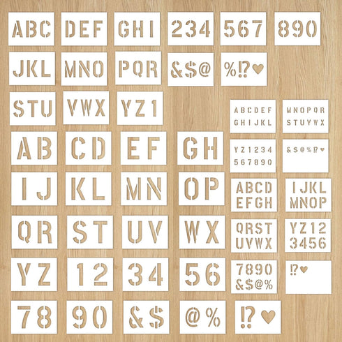 Letter Stencils Symbol Numbers Craft Stencils, 45 Pieces Reusable Alphabet Templates Kit, 1 2 3 4 Inch Letter Stencil for Painting on Wood, Canvas...