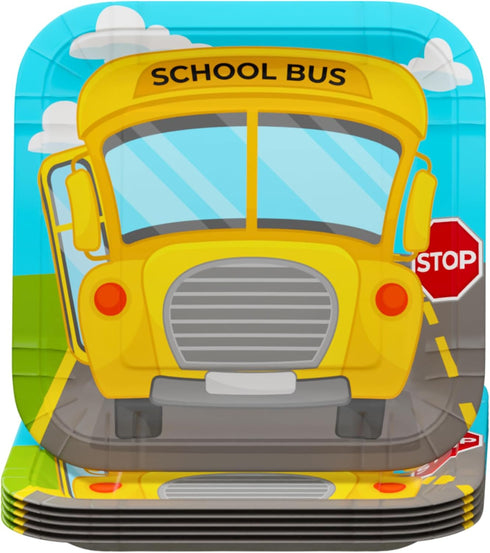 Blue Orchards School Bus Value Party Supplies Pack (60 Pieces for 16 Guests) - School Bus Party Supplies, School Bus Birthday Plates and Napkins, ...