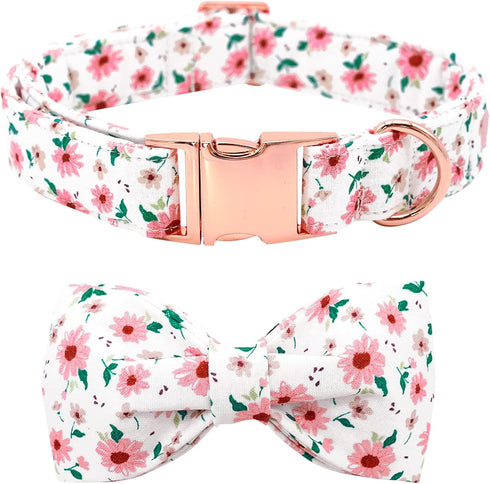 Dog Collar - Floral Dog Collar Bows for Dogs Bowtie Adjustable Dog Collar Girl Pet Gift Spring Dog Collar for Medium Small Large Dogs...