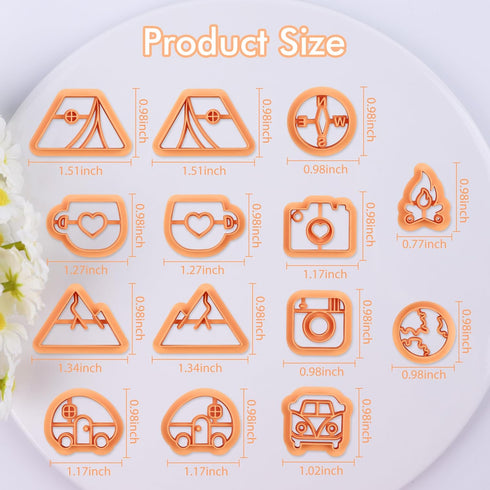 Puocaon Camping Polymer Clay Cutters - 14 Pcs Clay Cutters for Polymer Clay Earrings Making, 3D Print Camper Theme Polymer Clay Cutters, Compass V...