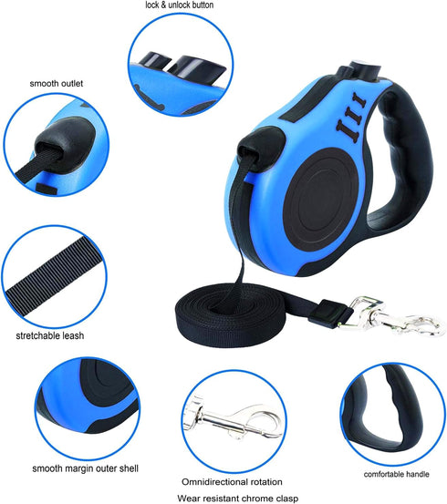 PETIMP Retractable Dog Leash Lightweight 16FT Leash Claw Print, with Folding Bowl,Dispenser,Rubbish Bags, for Small Medium Dogs(Blue)...