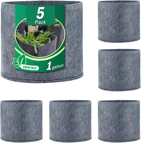 1 Gallon /5Pcs Grow Bags, Premium Nonwoven Aeration Fabric Planting Pots with Handles, Thickened and Heavy Duty for Vegetables Flowers Fruits, Ind...
