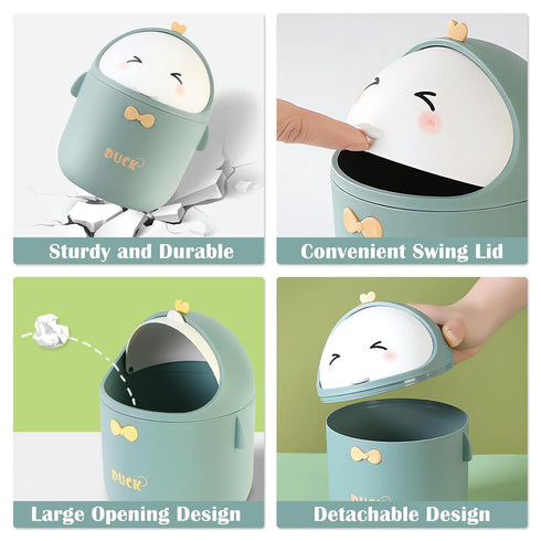 Cute Desktop Trash Can Wastebasket with 90 Trash Bags, Creative Mini Countertop Garbage Can with Lid, Small Plastic Storage Bin for Home Kitchen D...