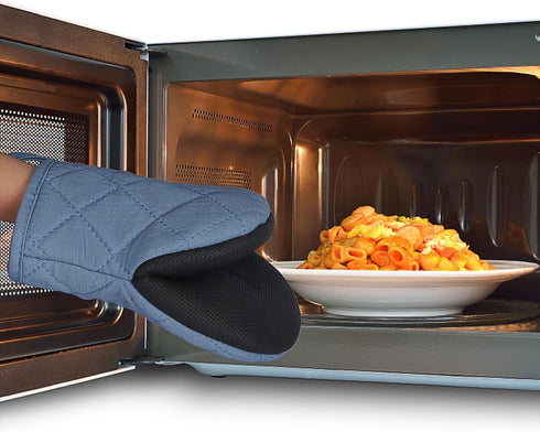 Short Oven Mitts, Heat Resistant Silicone Kitchen Mini Oven Mitts for 500 Degrees, Non-Slip Grip Surfaces and Hanging Loop Gloves, Baking Grilling...