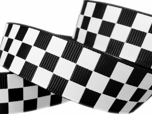 Black Grosgrain Ribbon White Checkered Printed, 7/8 Inch 10Yards...