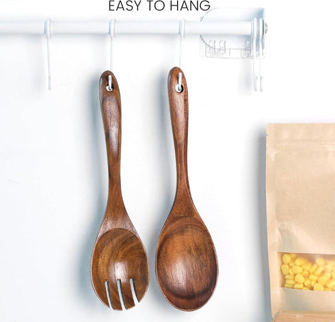 LOVEINUSA Salad Servers, 10.7in Wood Salad Tongs Salad Serving Set Salad Serving Tossing Utensils for Mixing, Tossing and Cooking...