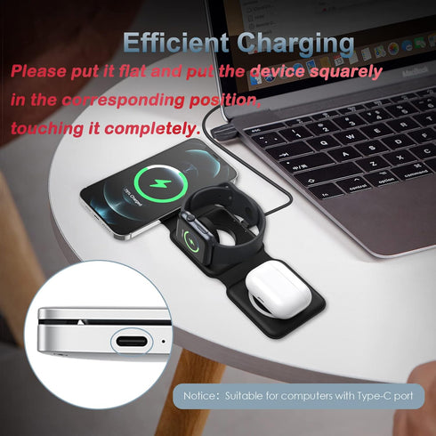 3 in 1 Foldable Wireless Charger, Ankilo Magnetic Fast Wireless Charging Pad, Compatible with iPhone 15/14/13/12 Series, Apple Watch, AirPods Pro(...