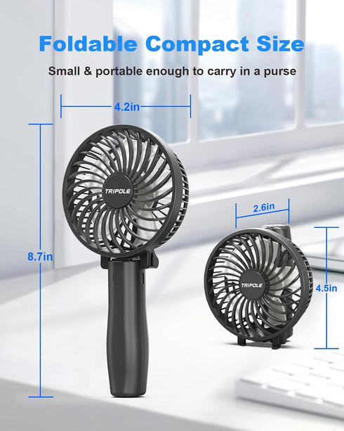 TriPole Handheld Fan Portable Mini Fan, 3 Speeds Foldable Small Personal Fan, Rechargeable USB Desk Fan, Powerful Hand Held Fan Battery Operated f...
