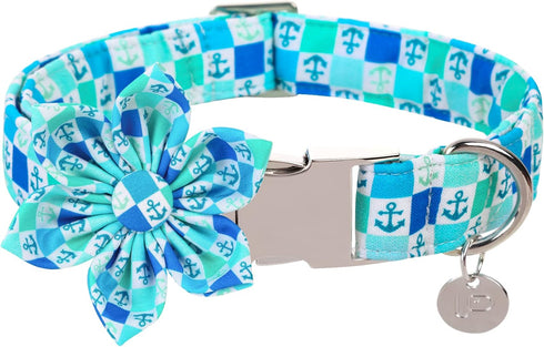 Dog Collar with Flower, Comfortable Cotton Summer Dog Flower Collar, Durable Metal Buckle Cute Pet Collar for Large Girl Boy Dog, L, Neck 16-24in...