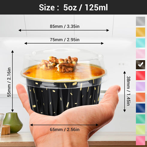 EUSOAR Muffin Liners, 50pcs 5oz Disposable Ramekins, Aluminum Foil Muffin Cupcake Liners Cups with Lids, Disposable Aluminum Foil Cupcake Baking C...