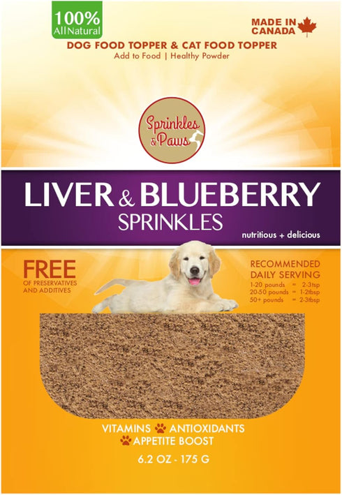 Sprinkles & Paws Liver & Blueberry Sprinkles with Apple Dog Food Topper | Made with Organic Fruit (Powder) | Add to Food or Homemade Biscuits, Low...
