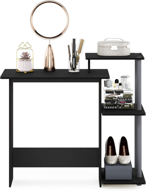 Furinno Efficient Home Laptop Notebook Computer Desk with Square Shelves, Black/Grey...