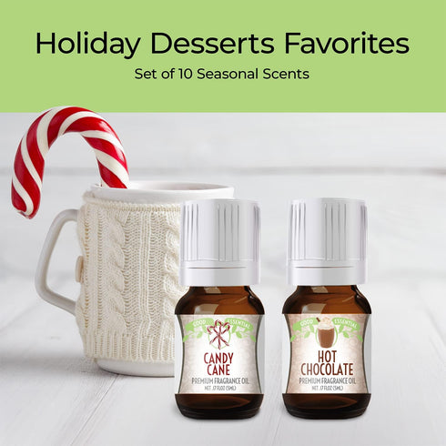 Good Essential - Professional Holiday Fragrance Oil Set Pack of 10 5ml Peppermint, Apple Cinnamon, Hot Chocolate, Cherry, Pumpkin Pie, Candy Cane,...