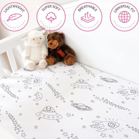 Milky Chic GOTS Fitted Baby Crib Sheet, Breathable 100% Organic Cotton Mattress Sheet for Boys and Girls, Fits Standard Size Mattresses (Space Bla...