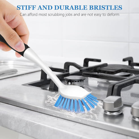 SetSail Dish Brush with Handle, 2 Pack Stiff Bristles Dish Scrubber with Built-in Scraper Dish Scrub Brushes for Cleaning Dishes, Pots and Pans, K...