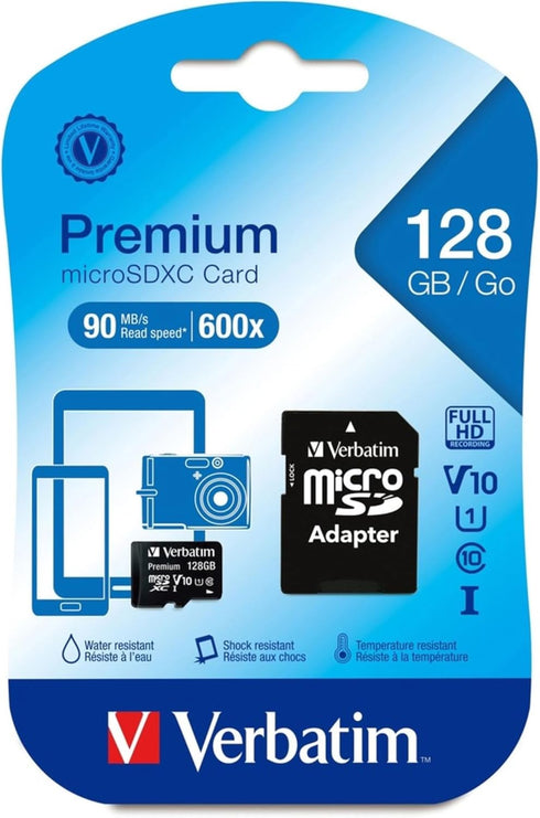 Verbatim 128GB Premium microSDXC Memory Card with Adapter, UHS-I Class 10...