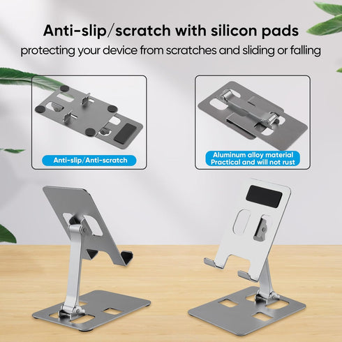 Cell Phone Stand, Foldable Aluminum Adjustable Phone Holder for Desk Portable Travel Holder Office Desk Accessories Compatible for iPhone 14 Pro M...
