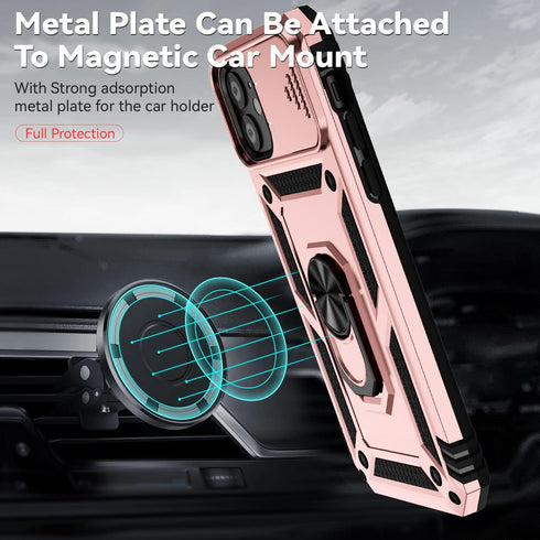 Hitaoyou Compatible iPhone 11 Case with Camera Cover & Kickstand, Military Grade Shockproof Heavy Duty Protective Magnetic Case - Pink...