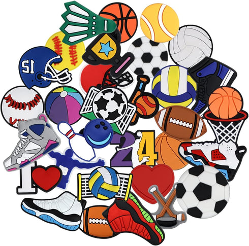 Sports Letters Numbers Charms for Clog Shoe Decoration, Basketball Baseball Hockey Lacrosse Softball Soccer Football Volleyball Sneakers Charm Gif...