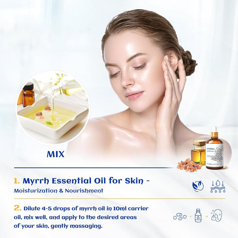 HIQILI Myrrh Essential Oil, for Skin, Masssge, Pain Relief, 100% Pure & Natural - 3.38 Fl Oz...