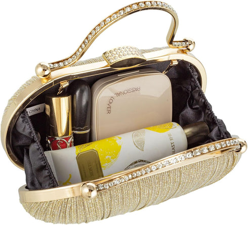 YYW Rhinestone Clutch Purses For Women Evening Handbag Pleated Glitter Bag for Wedding Party...