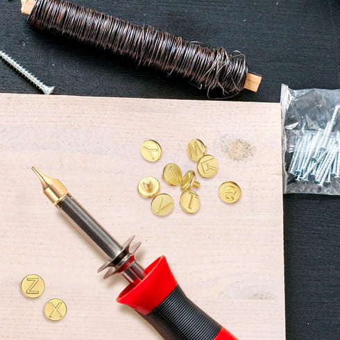 Honoson 28 Pcs Wood Burning Letter Tips Stamps Kit Tool, Letter Copper Mold Carving Lowercase Alphabet Branding Personalization Set for Craft DIY ...