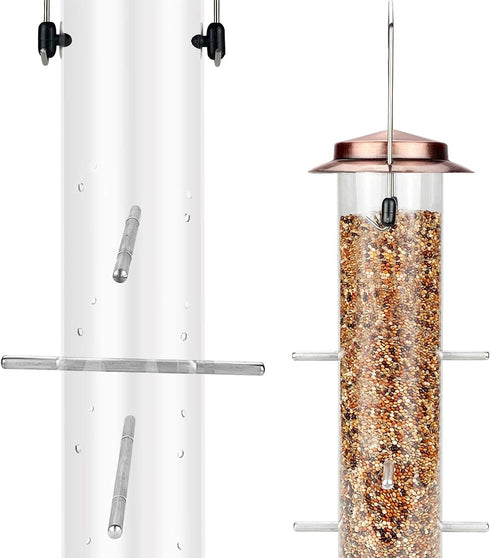 MIXXIDEA Finch Bird Feeder Hanging Metal Thistle Seed Feeder with 8 Feeding Ports Nyger Seed Feeder, Goldfinch Feeder for Outdoors Garden Copper...
