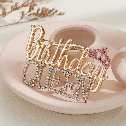Birthday Brooch Pin for Women Metal Pin Rhinestone Queen Crown Brooch Pins for Women Girls Round Buckle Brooch for Wedding Party Birthday...