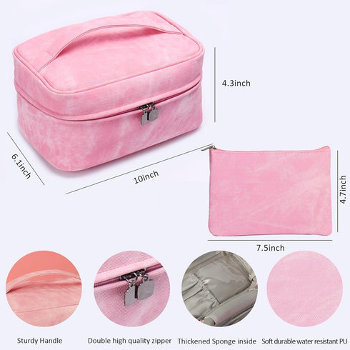 Travel Size Makeup Brush Bag for Women, 2024 Latest Premier PU Leather Cosmetic Bags for Traveling, Cute Skincare Make Up Storage Bag Organizer, C...
