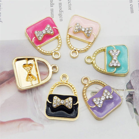 24pcs Mixed Colors Fashion Women Purse Bag Enamel Pendants Charms Gold Plated Ornaments for Necklace Bracelet Earring DIY Jewellery Making Supplie...