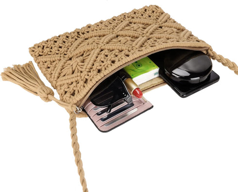 Women Beach Shoulder Bag Woven Crossbody Bag Cotton Crochet Handmade Satchel Handbag Purse Bag for Summer...