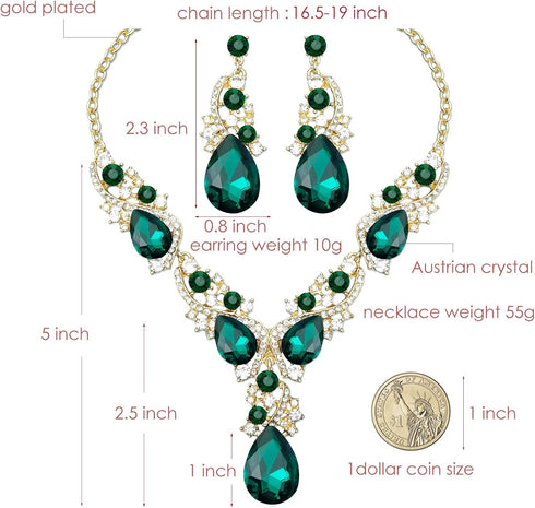 CSY Luxury Austrian Crystal Necklace Earrings Rhinestone Bridal Wedding Party Costume Jewelry Sets for Brides Bridesmaids Women...