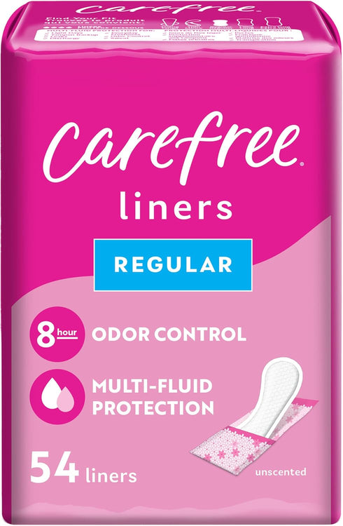 Carefree Panty Liners for Women, Regular, Wrapped, Unscented, 54ct | Pantiliners, Carefree Liners, Daily Liners for Women, Light Periods and Leaks...