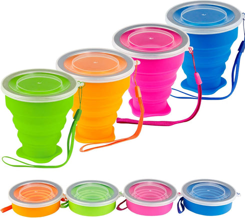 4 Pack Silicone Collapsible Cup with Lid - Ideal for Campers and Travel Enthusiasts - Collapsible Coffee Cup for Convenient Drinking - Camping Cup...