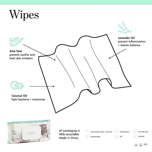 Attn: Grace Flushable Wet Wipes for Women (60 Ct) - Cleanse and Refresh with Aloe Vera and Coconut Oil/Soft & Natural Ingredients Soothe Sensitive...