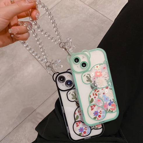 Case for iPhone 11 Pro Max with Cute Flowers Bear Pattern, Camera Protector, Clear Case and Lovely Strap Bracelet Chain for Girls Women, Compatibl...