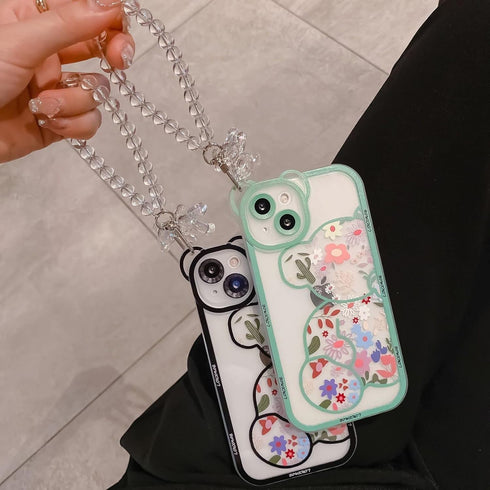 Case for iPhone XR with Cute Flowers Bear Pattern, Camera Protector, Clear Case and Lovely Strap Bracelet Chain for Girls Women, Compatible for iP...