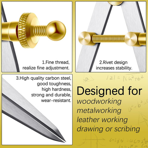 Weewooday 2 Pieces Adjustable Lockable Divider Leather Compass 6 Inch and 8 Inch Leather Compass Creaser Drafting Compass Tool for Woodworking, Me...